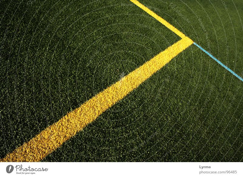 lines Leisure and hobbies Playing Sports Ball Deserted Park Places Line Blue Yellow Green Colour Vanishing point Lawn Illustration Colour photo Exterior shot