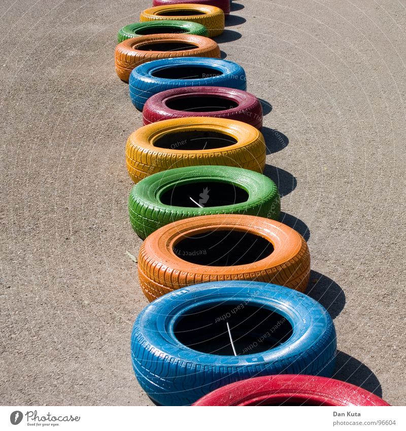 New tyres | Pit stop Rubber Round Closed Asphalt Tar Rough Car tire Multicoloured Versatile Difference Driving Go-kart Playing Playground Hop Connect Interlaced
