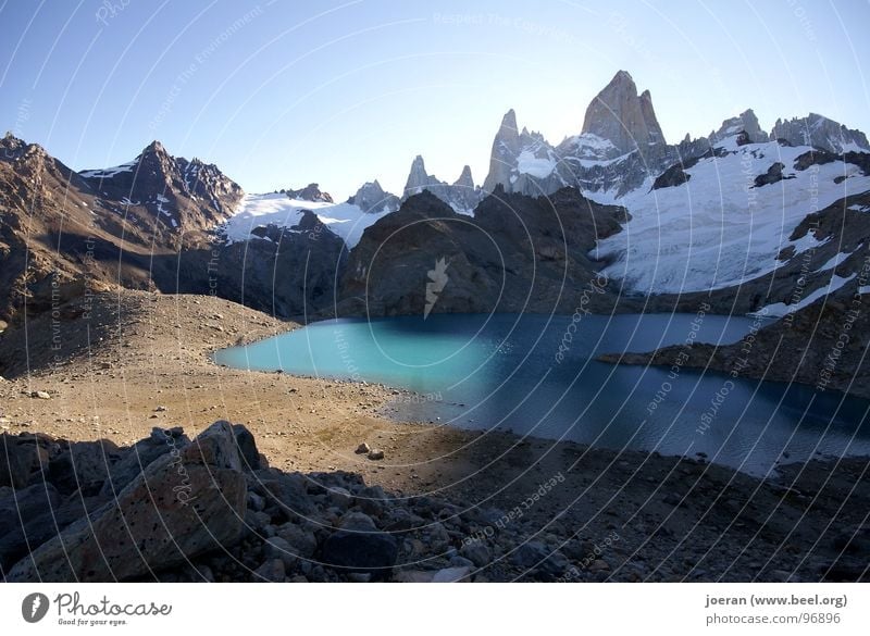 Fitz Roy II Snow Mountain Hiking Clouds Peak Lake Brook River Blue Sunset Mystic Argentina National Park Lagoon Blue Lagoon South America Mountains Mountains