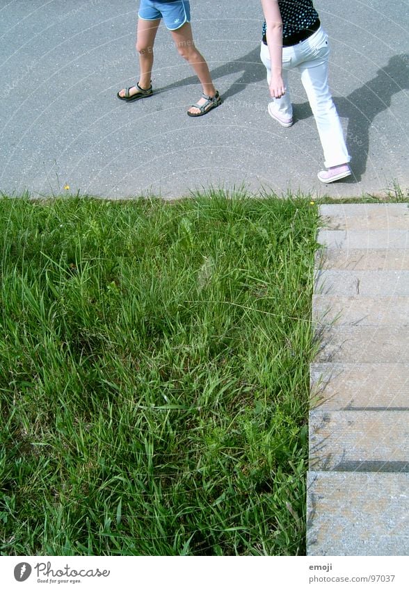 step by step Image format Grass 2 Human being Woman Woman's leg Summer Spring Stride Chucks Sandal Converse Headless Green Going To go for a walk