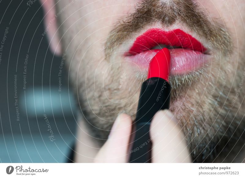 Égalité Cosmetics Make-up Lipstick Masculine Feminine Androgynous Homosexual Man Adults Mouth Facial hair 1 Human being Designer stubble Rebellious Eroticism