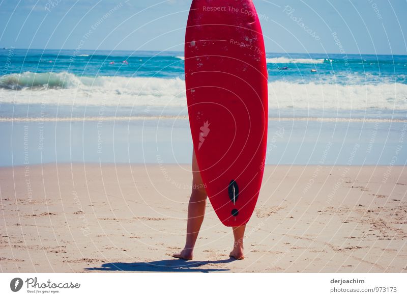 Surfs Up, Red Surfboard, Beach and the Pacific. What more do you want. Queensland / Australia Joy Athletic Life Surfing Summer Aquatics Legs 1 Water