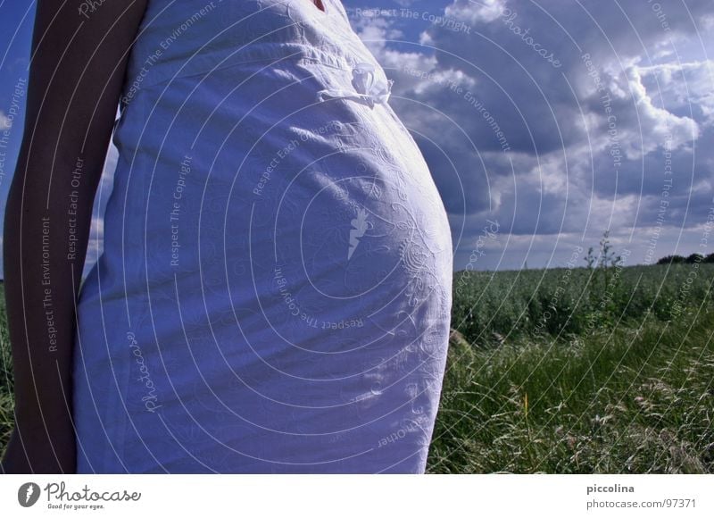 Soon the time will come Pregnant Field Summer White Stomach Sky Clouds Woman Baby Grain Green Arm Mother Anticipation Birth Dress maternity fashion