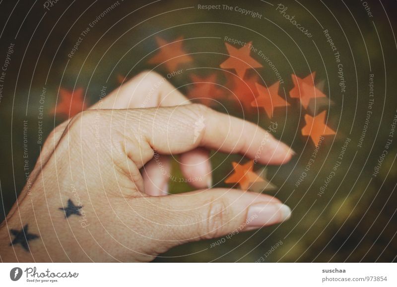 i like stars Skin Hand Fingers Sign Star (Symbol) Tattoo Blur Colour photo Subdued colour Interior shot Experimental Abstract Copy Space right