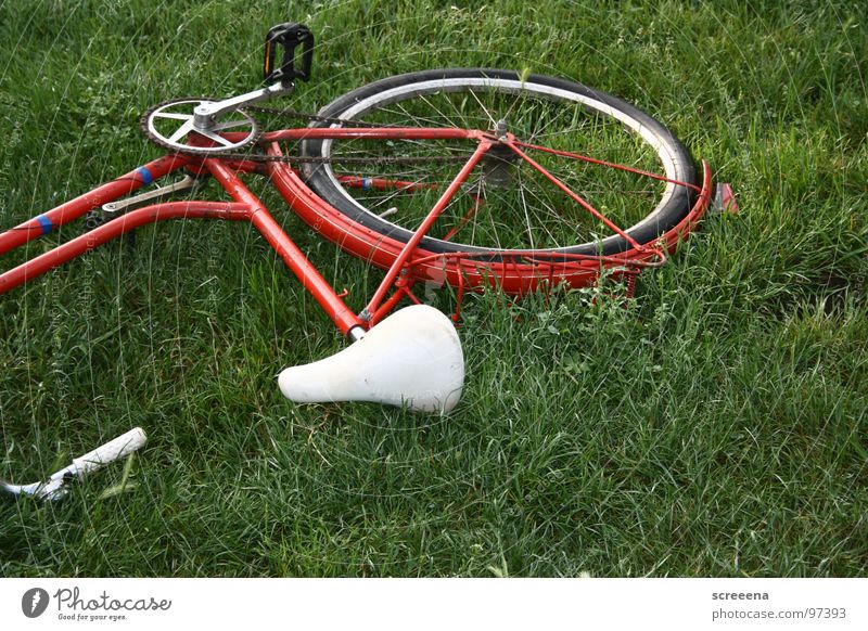 bicycle recapitulation Bicycle Red White Meadow Morning Alcohol-fueled Beautiful Summer Traffic infrastructure Fatigue