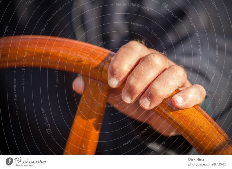 hand at the wheel Human being Masculine Man Adults Hand Fingers 1 Navigation Boating trip Sport boats Motorboat Sailboat Movement Rotate Driving To hold on Blue