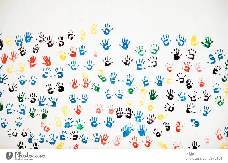 colourful togetherness Lifestyle Joy Leisure and hobbies Art Deserted Wall (barrier) Wall (building) Facade Decoration Imprint handprint Palm of the hand Hand