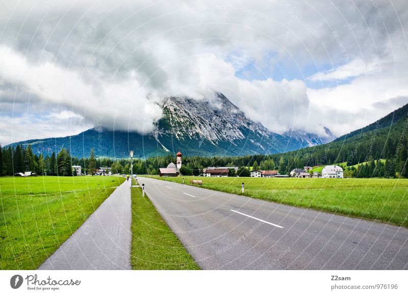 Off to Italy Nature Landscape Sky Clouds Storm clouds Summer Meadow Alps Mountain Village Town House (Residential Structure) Church Traffic infrastructure