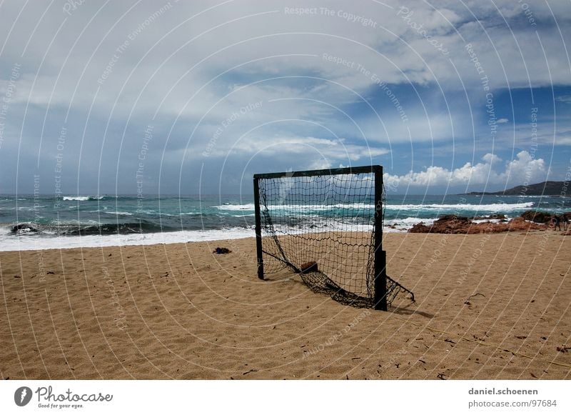 where's the goalkeeper??? Soccer Goal Beach Ocean Horizon Vacation & Travel Clouds Background picture Empty Loneliness Corsica France Waves White Summer
