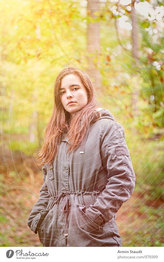 Portrait - Forest - Autumn Lifestyle Style Beautiful Human being Feminine Woman Adults Youth (Young adults) 1 13 - 18 years Child Nature Parka Long-haired Stand