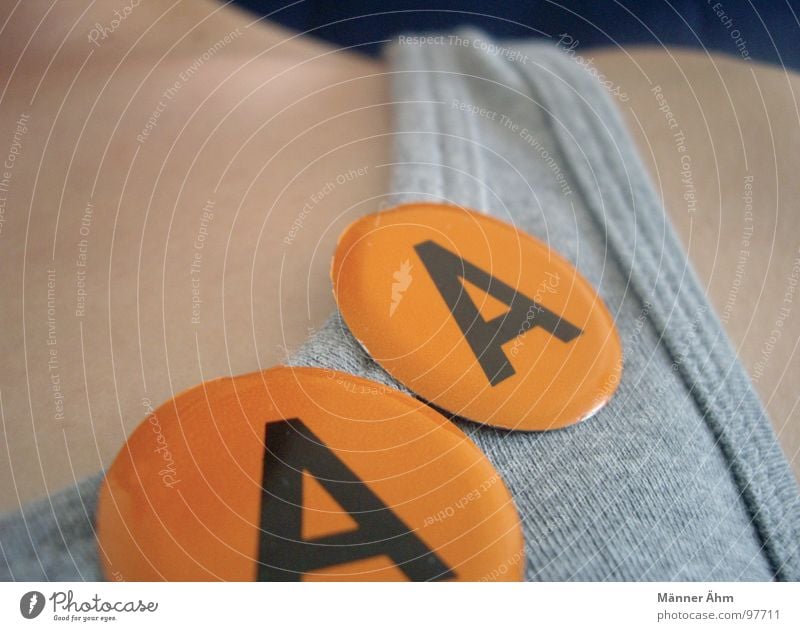 Well... Double A. Letters (alphabet) Shoulder Name badge T-shirt 2 Gray Joy Characters Double exposure Neck Orange