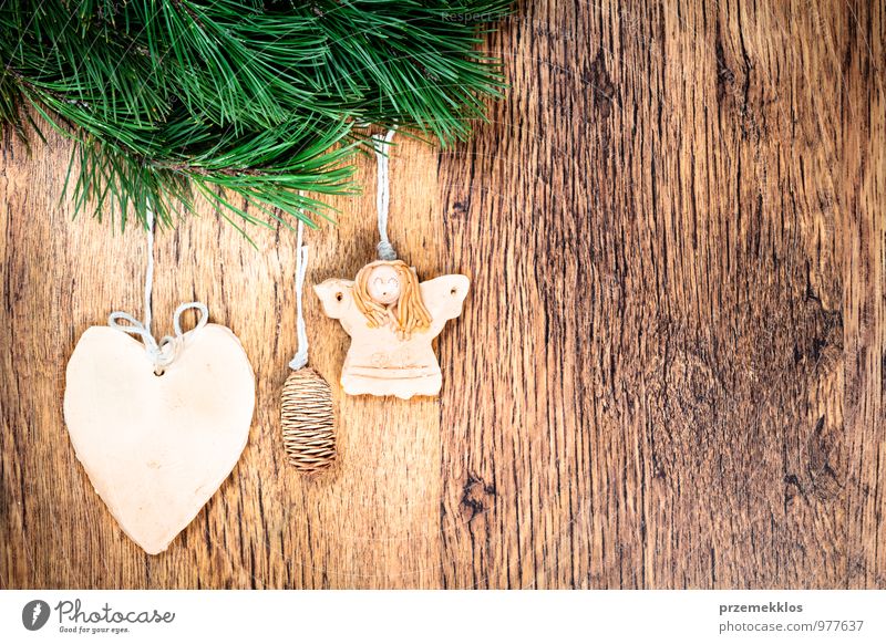 Christmas decoration Decoration Wood Ornament Heart Angel Authentic Uniqueness Natural Green Tradition Copy Space December Horizontal Object photography