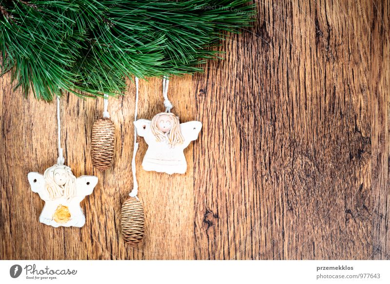 Christmas decoration Decoration Wood Ornament Angel Authentic Uniqueness Natural Green Tradition Copy Space December Horizontal Object photography Personal Pine