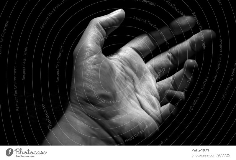 hand Feminine Woman Adults Hand 30 - 45 years Relaxation Serene Black & white photo Interior shot Detail Copy Space left Artificial light