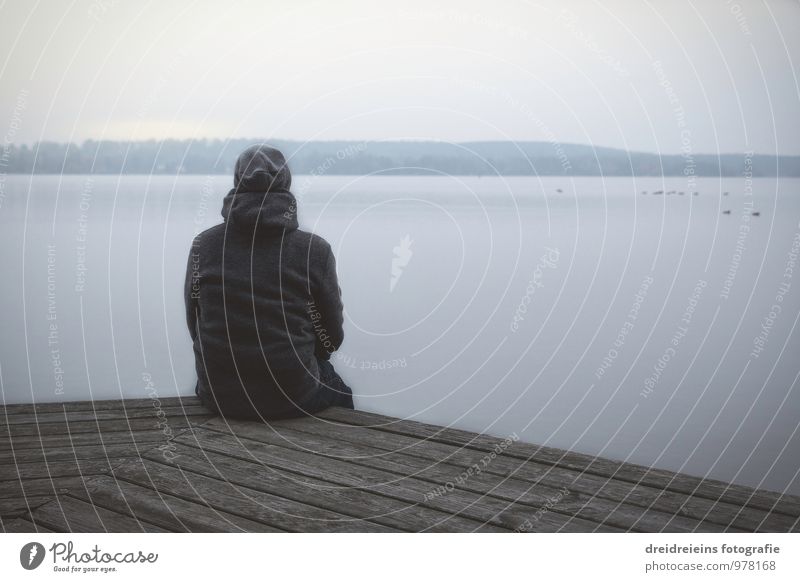 winter thoughts Human being 1 Nature Landscape Water Sky Sunrise Sunset Autumn Winter Ice Frost Lakeside Municipality of Schwielowsee Jacket Cap Observe Think
