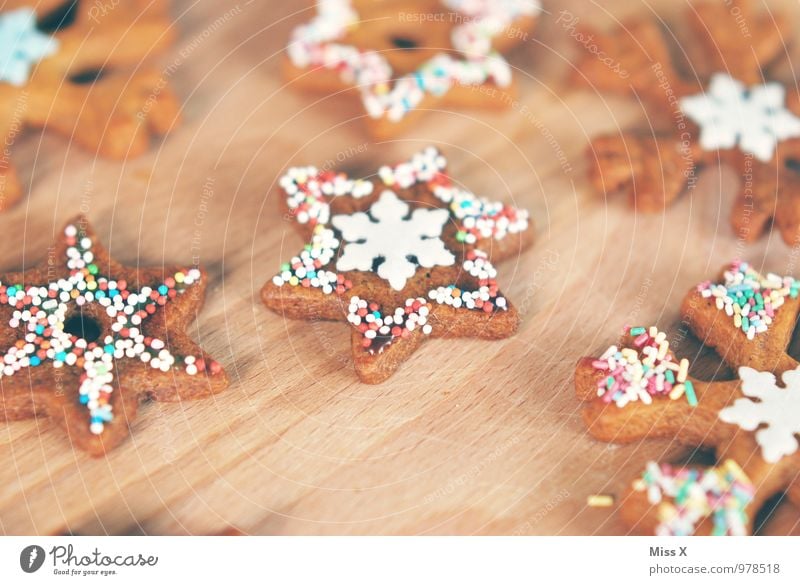 biscuits Food Dough Baked goods Candy Nutrition Christmas & Advent Delicious Sweet Cookie Christmas biscuit Star (Symbol) Snowflake Sugar Coulored sugar candy