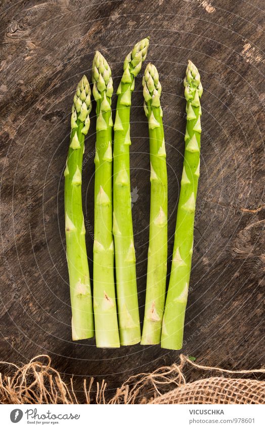Green asparagus on an old wooden table Food Vegetable Nutrition Lunch Organic produce Vegetarian diet Diet Style Design Healthy Eating Kitchen Asparagus