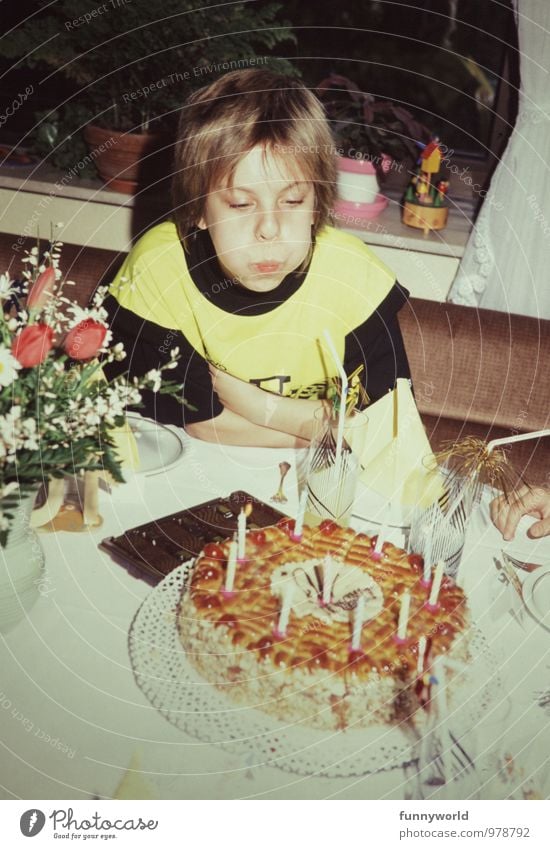 Birthday cake blowing out Girl Infancy 8 - 13 years Child Retro Birthday wish Blow Candle The eighties Short-haired Feasts & Celebrations Childrens birthsday