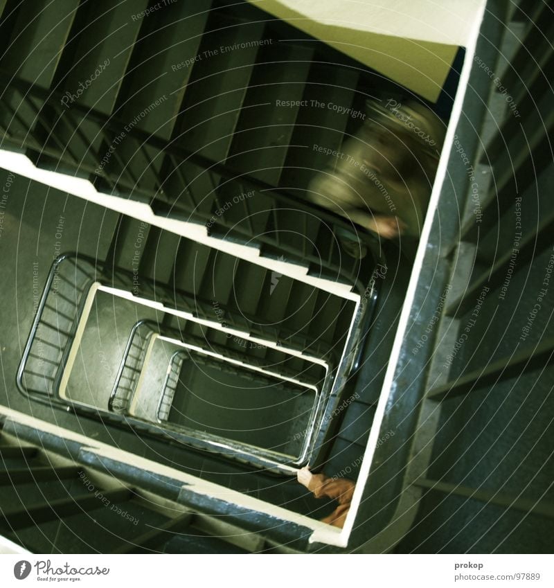 diplophobia Staircase (Hallway) Blur Parking garage Hand Motion blur Speed Hunting To fall Fear Panic Dangerous Sporting event Competition Stairs Movement