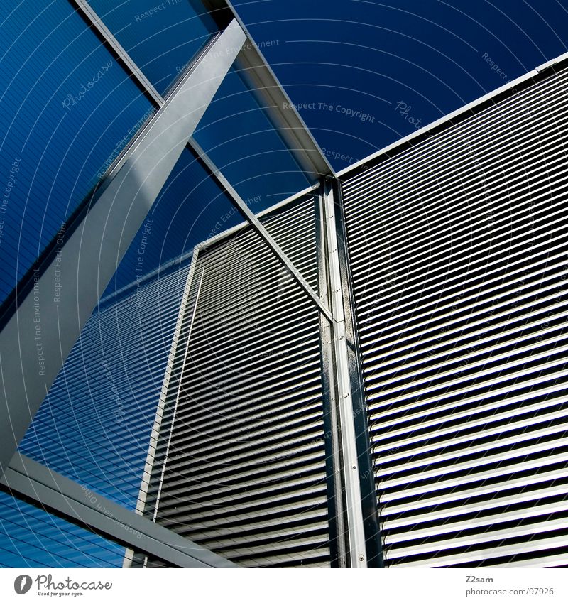 L.S.W II Building Wall (building) Reflection Pattern Geometry Style Minimal Simple Modern noise barrier Construction site Glass Glas facade Sky Blue Metal Line