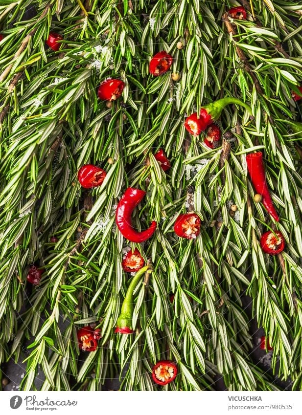 Rosemary and red chilli Food Vegetable Herbs and spices Nutrition Organic produce Vegetarian diet Diet Style Design Nature Chili Background picture Pepper