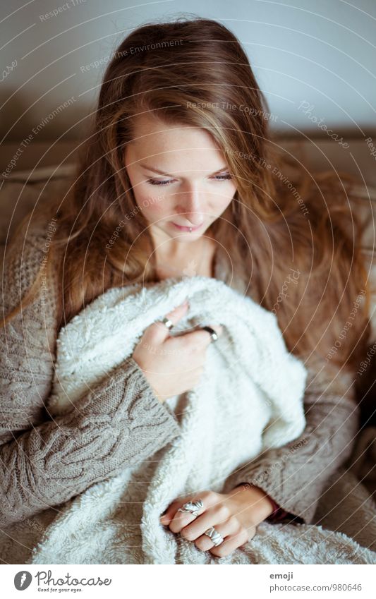 cuddly weather Feminine Young woman Youth (Young adults) 1 Human being 18 - 30 years Adults Sweater Cuddly Colour photo Interior shot Day Shallow depth of field