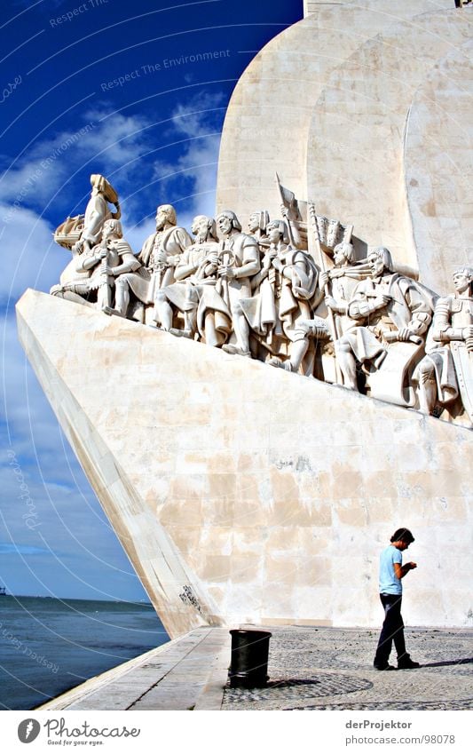 Opposite Historic Portugal Seaman Sea route Lisbon Monument Landmark Blue Stone Henry Vasgo da Gama naval power Ruler of the seas Human being