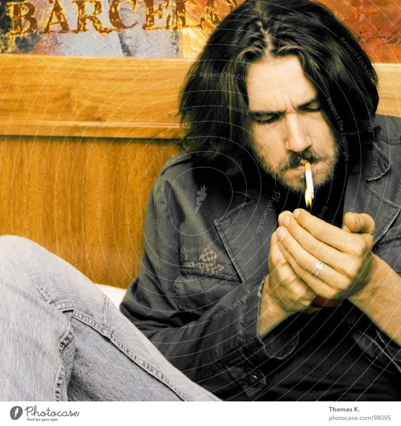 Chillin B. Cigarette Relaxation Portrait photograph Wood Room Sofa Hand Lighter Jacket Smoking End Blaze smoke face Head