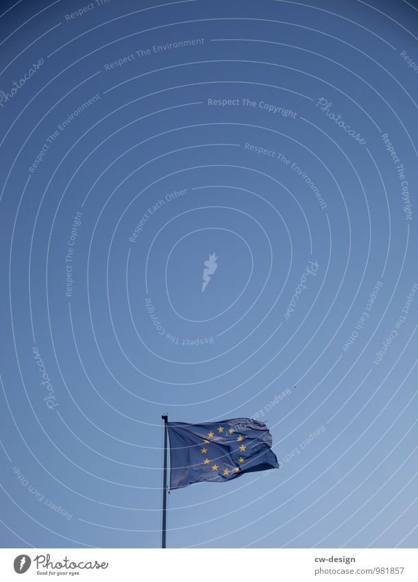 Blue flag on blue ground Cloudless sky Beautiful weather Sign Euro symbol Flag Historic Politics and state Attachment Europe European flag Europe Day