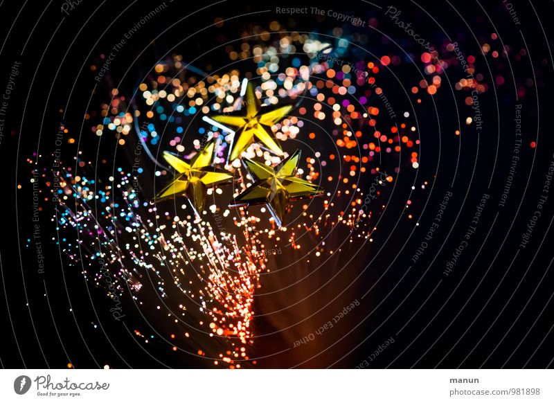 glittering stars Feasts & Celebrations Christmas & Advent Decoration Sign Glittering Multicoloured Black Happiness Colour photo Deserted Copy Space right Light