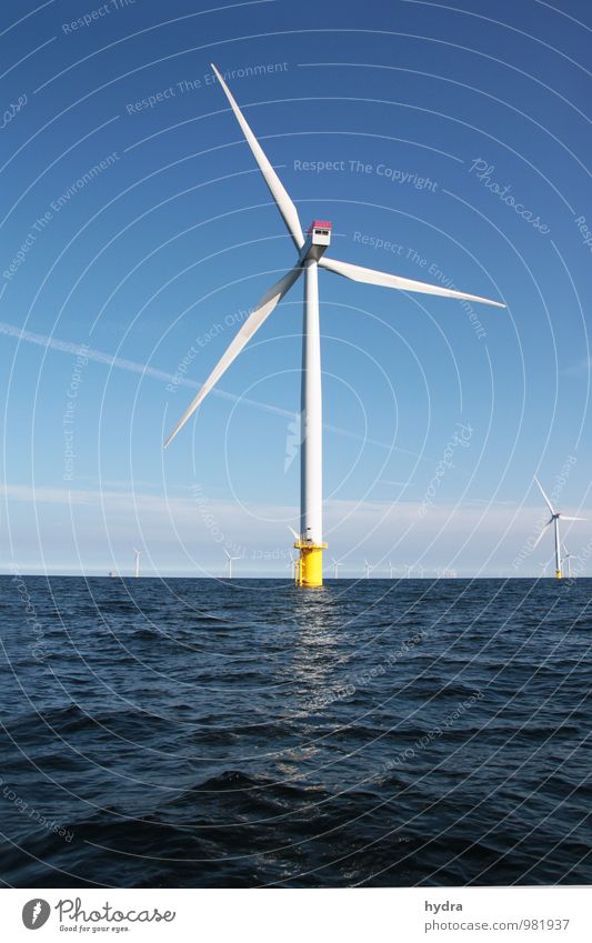offshore Energy industry Pinwheel Rotor Technology Advancement Future Renewable energy Wind energy plant Nature Air Water Beautiful weather Baltic Sea Tower
