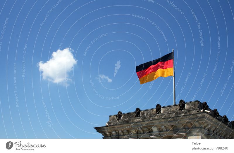 deflagration Building Gray Government Legislative Germany Reichstag Clouds White Small Flag Black Red German Flag Seat of government Masonry Concrete