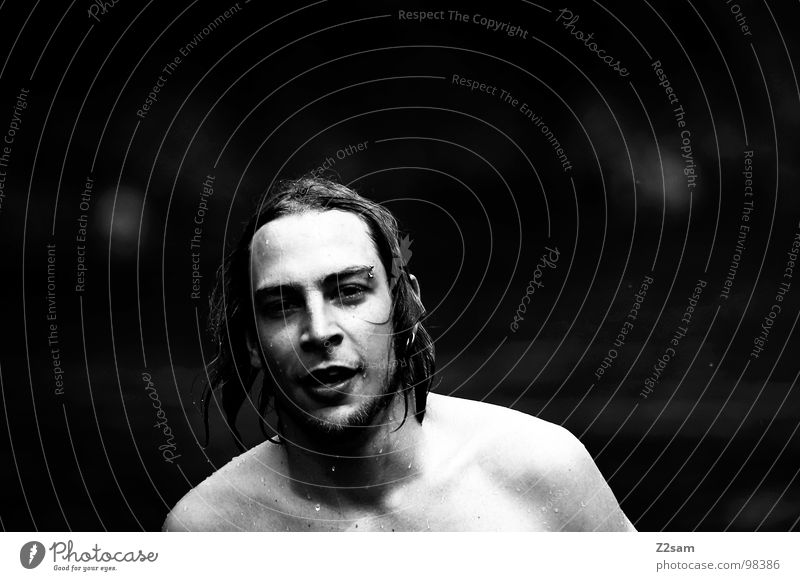 kuddl goes swimming II Swimmer (professional sportsman) Wet Refreshment Summer Long-haired Man Masculine Upper body Portrait photograph Strand of hair Piercing