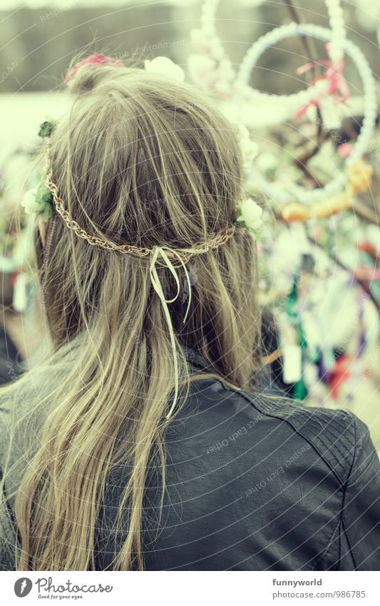 Today I wear flower power Young woman Youth (Young adults) Hair and hairstyles Hair accessories Hairband Leather strip Blonde Long-haired Cool (slang)