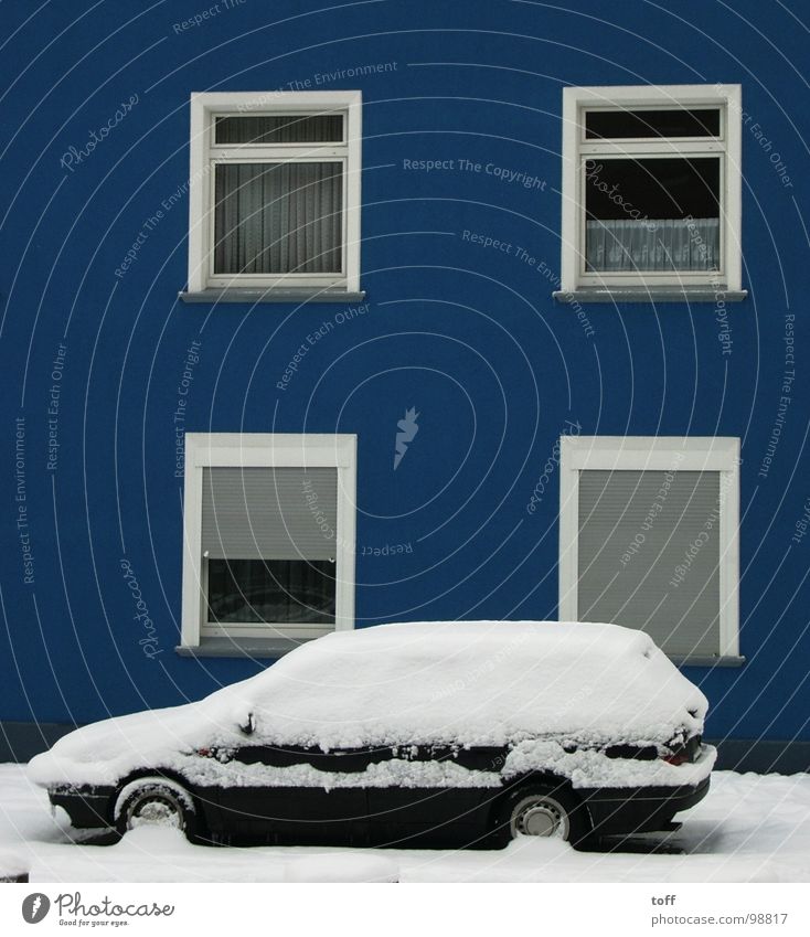 Blue House Snow White House (Residential Structure) Window Cold Winter Car