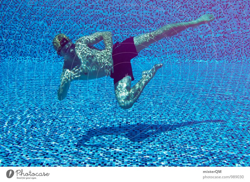 chill IV Art Esthetic Contentment Man Kickflip Swimming pool Swimming & Bathing Swimming trunks Water Underwater photo Fight Blue Martial arts Colour photo