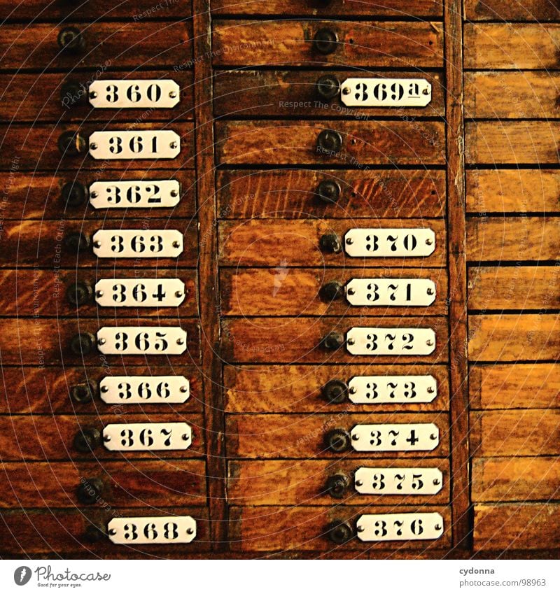 360 - 376 Shelves Historic Digits and numbers Colour Guide Arrange Brown Wood Cupboard Divide Selection Possible Write Craft (trade) Signs and labeling