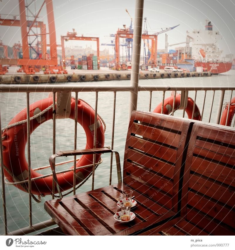 Çay for two ... Tea Style Vacation & Travel Sightseeing City trip Istanbul Ferry Harbour On board Esthetic Authentic Retro Orange Moody Serene Patient Calm