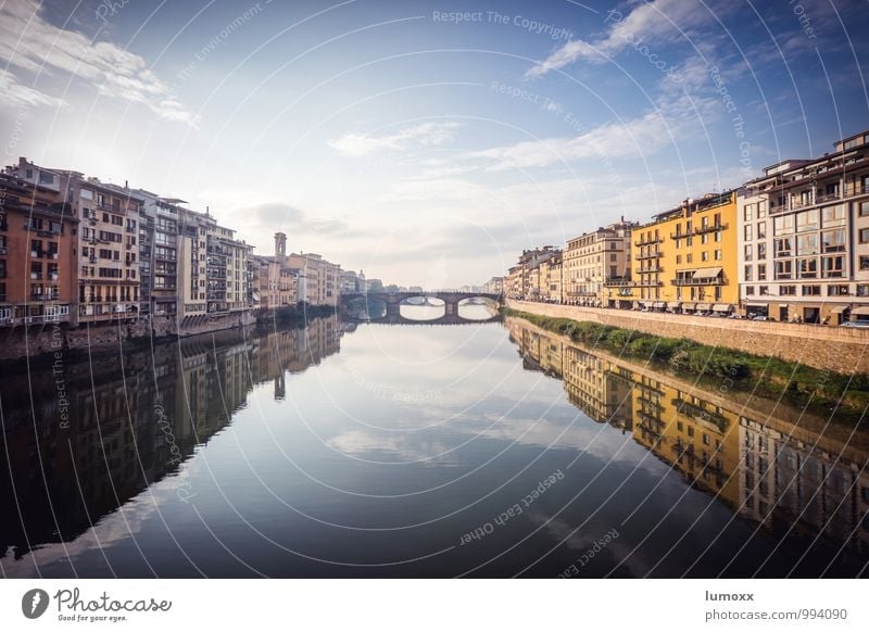 Arno Clouds River bank Florence Italy Europe Town Downtown House (Residential Structure) Blue Brown Yellow Colour photo Exterior shot Day Reflection
