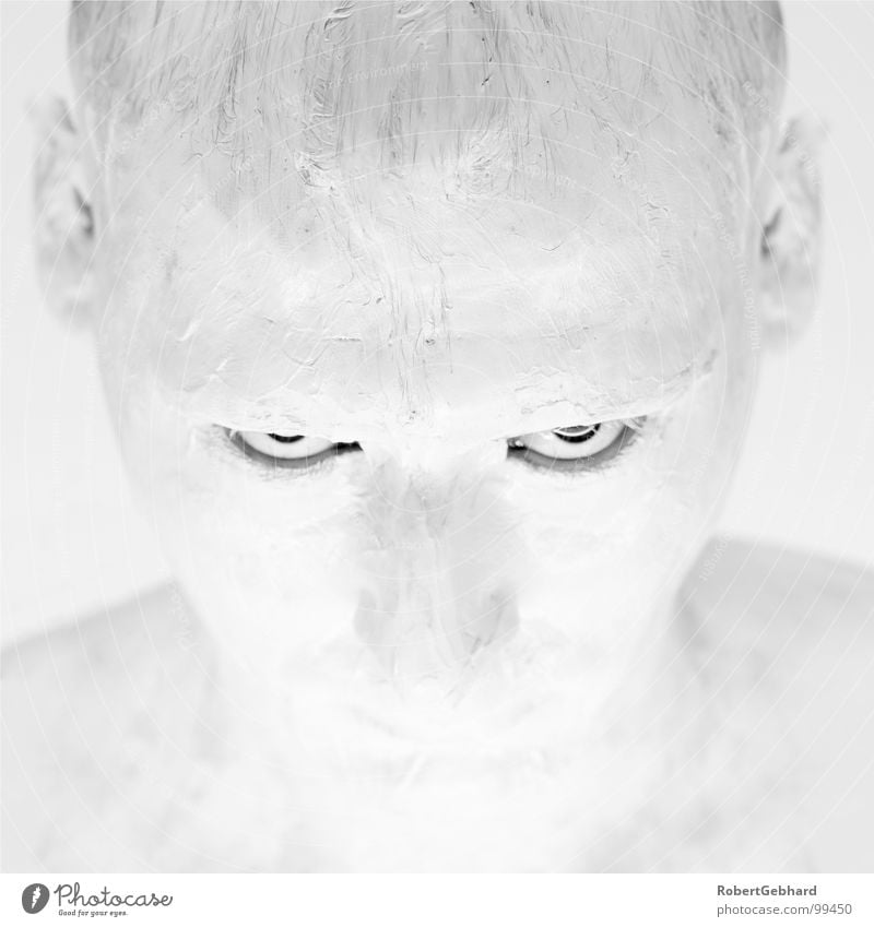 white in white White Portrait photograph Bodypainting Black Black & white photo Man Anger Aggravation wise robert gebhard Colour Face Skin Eyes