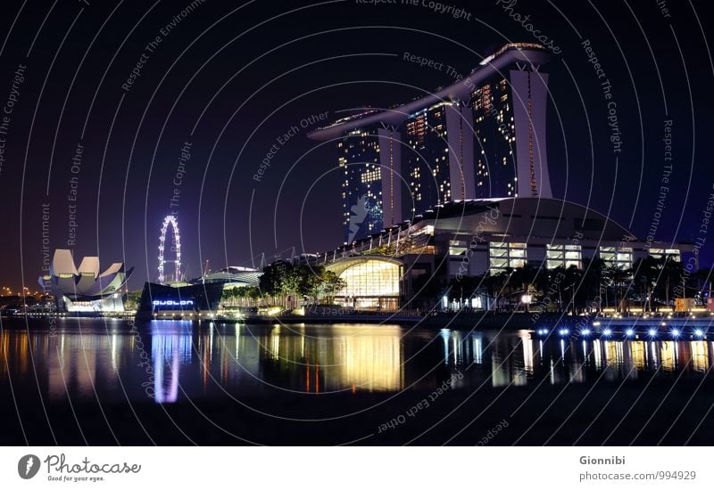 singapore night skyline Vacation & Travel Tourism City trip House building Night life Profession Business Company Success High-tech Town Skyline Populated