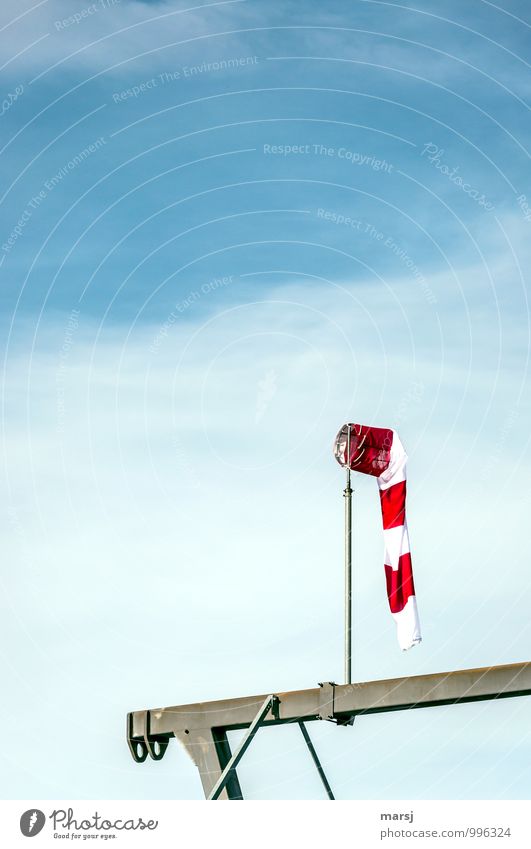 Total lull Sky Clouds Weather Beautiful weather Aviation Windsock Stripe Illuminate Simple Blue Red Striped Red-white-red Lifeless Slack Calm Display