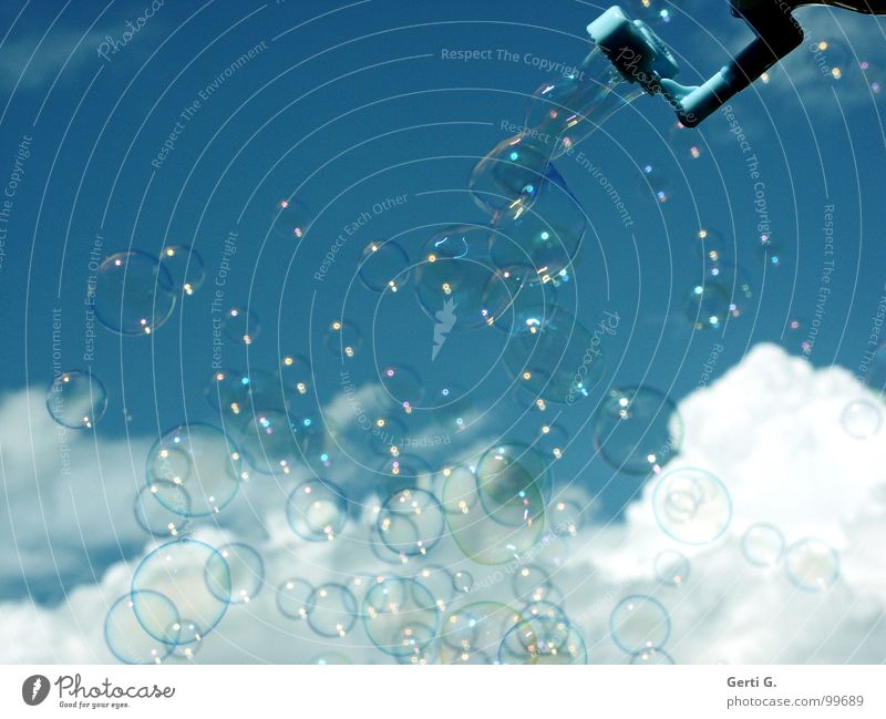blue°bla°bla Soap bubble Air bubble Multiple Blow Above the clouds Hover Glide Clouds Dream Foam Gorgeous Heavenly Sky blue Difference Size difference Soft