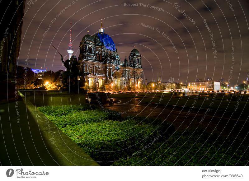 Berlin at night Vacation & Travel Tourism Sightseeing City trip Town Capital city Downtown Skyline Dome Park City hall Tower Manmade structures Building