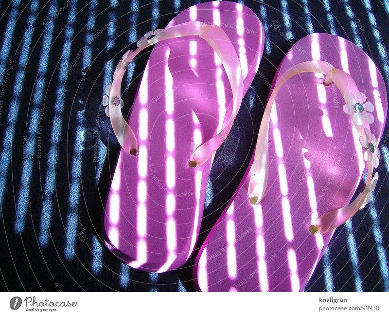 Summer Feeling Pink Beach shoes Flip-flops Stripe Light Vacation & Travel Footwear Sunrise Carpet Leisure and hobbies Shaft of light Joy Shadow Blue